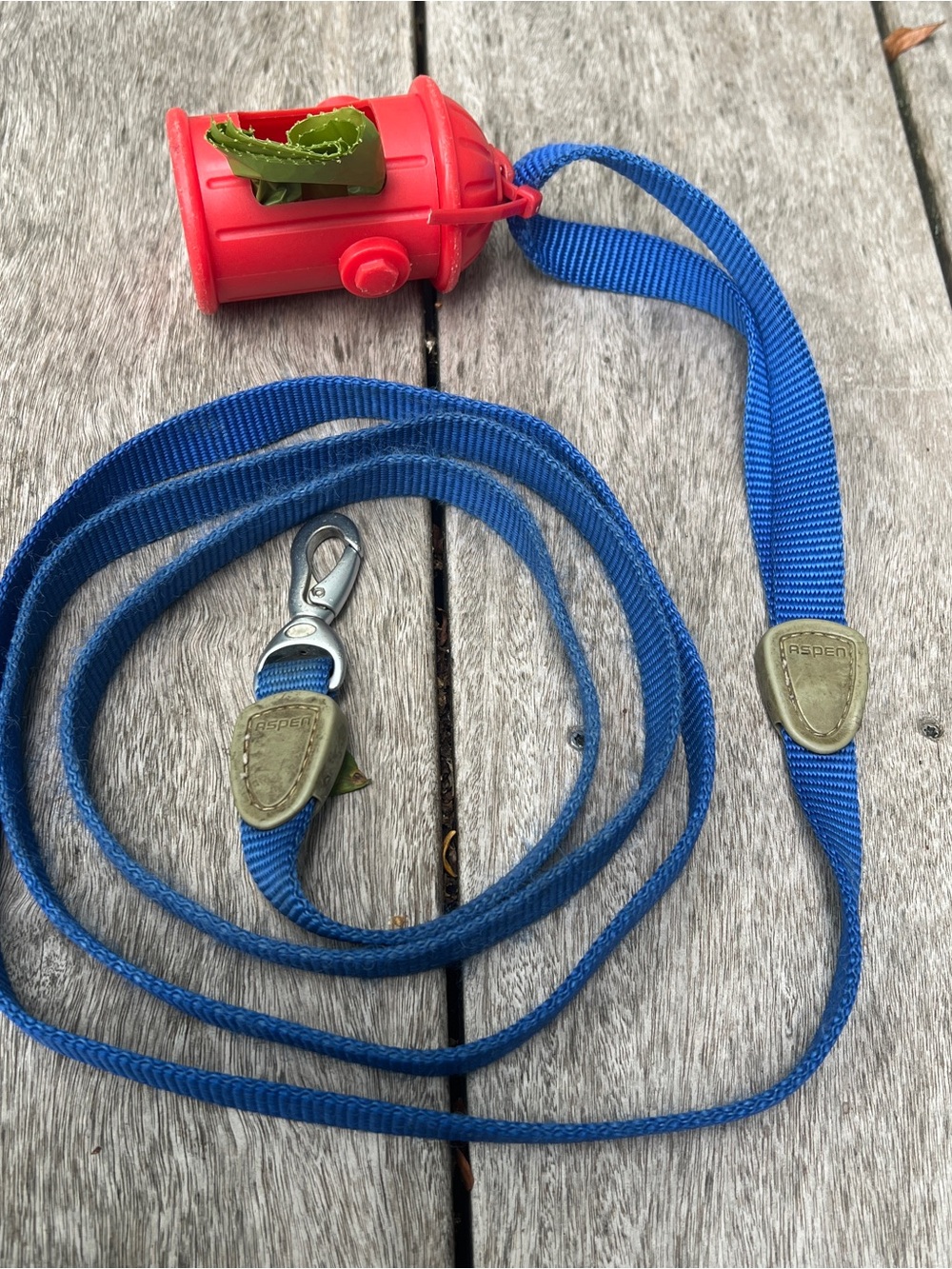 Aspen Pet Blue 69" nylon dog leash metal snap hook Red Fire Hydrant Bag Holder